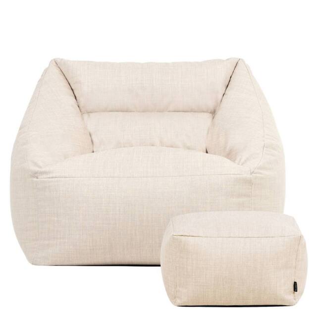 icon Bean Bag Armchair & Footstool Outdoor Woven in Natural