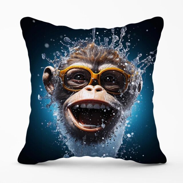 Warren Reed - Designer Splashart Cheeky Chimp Face With Glasses Outdoor Cushion in Blue - Size: 45 cm x 45 cm - image 1