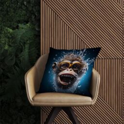 Warren Reed - Designer Splashart Cheeky Chimp Face With Glasses Outdoor Cushion in Blue - Size: 45 cm x 45 cm - thumbnail 2