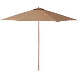 OUTSUNNY 3m Fir Wooden Garden Parasol Sun Shade Outdoor Umbrella Canopy in Khaki - thumbnail 2