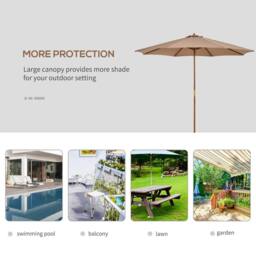 OUTSUNNY 3m Fir Wooden Garden Parasol Sun Shade Outdoor Umbrella Canopy in Khaki - thumbnail 5