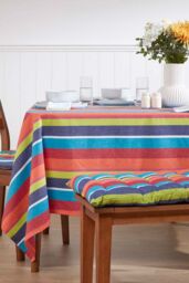 Homescapes Garden Bench Cushion Luxury 2 Seat Cotton Multi Striped Indoor Outdoor Pad - thumbnail 2