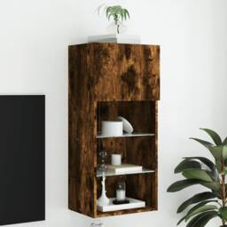 Berkfield Home TV Cabinet with LED Lights Smoked Oak 40.5x30x90 cm in Brown - thumbnail 2