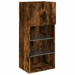 Berkfield Home TV Cabinet with LED Lights Smoked Oak 40.5x30x90 cm in Brown - thumbnail 7