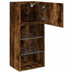 Berkfield Home TV Cabinet with LED Lights Smoked Oak 40.5x30x90 cm in Brown - thumbnail 8