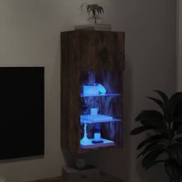 Berkfield Home TV Cabinet with LED Lights Smoked Oak 40.5x30x90 cm in Brown - thumbnail 5