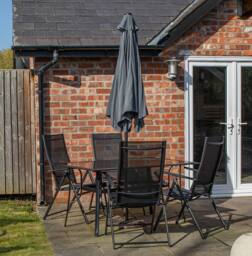 Samuel Alexander Outdoor 4 Person Glass Top Garden Table Chairs, Havana Parasol & Base in Grey - thumbnail 2