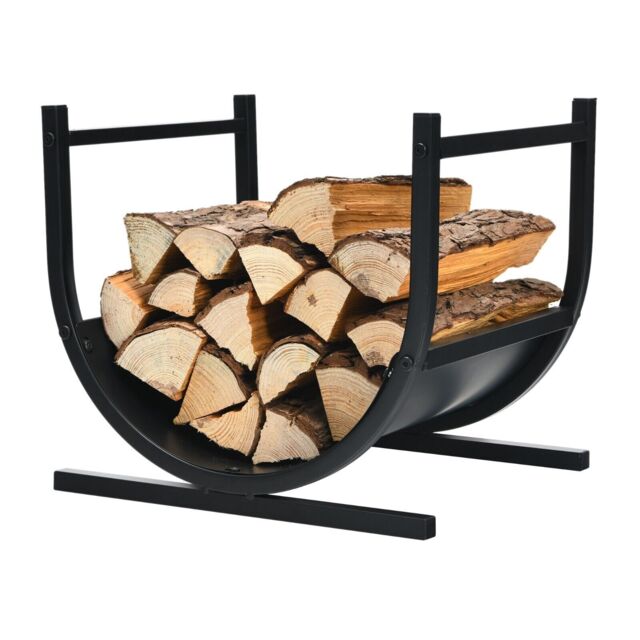 Costway U-Shaped Firewood Log Rack Wood Storage Holder Firewood Storage Rack Fireplace in Black - image 1