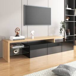 HomeTouch Modern LED Light TV Unit with Glass Shelves in Black - Size: 1 Pack - thumbnail 2