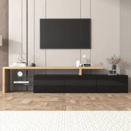 HomeTouch Modern LED Light TV Unit with Glass Shelves in Black - Size: 1 Pack - thumbnail 5
