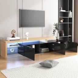 HomeTouch Modern LED Light TV Unit with Glass Shelves in Black - Size: 1 Pack - thumbnail 3