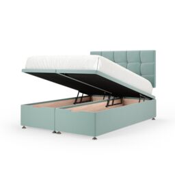 Bedmaster Plush Velvet Ottoman Divan Base & Square Headboard in Duck Egg Blue - Size: Double - thumbnail 1
