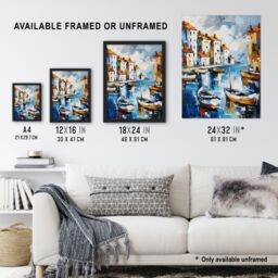 "Artery8 Boats in Harbor Fishing Town Coastal Townscape Framed Art Print - Size: W12"" x H16""" - thumbnail 3