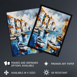 "Artery8 Boats in Harbor Fishing Town Coastal Townscape Framed Art Print - Size: W12"" x H16""" - thumbnail 2