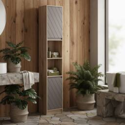 Wyld Haus Kaeldo Slim Bathroom Storage Cabinet Grey & Oak Adjustable Shelves - thumbnail 1