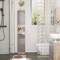 Wyld Haus Kaeldo Slim Bathroom Storage Cabinet Grey & Oak Adjustable Shelves - thumbnail 3