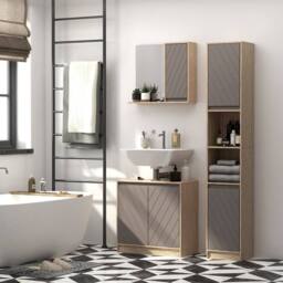Wyld Haus Kaeldo Slim Bathroom Storage Cabinet Grey & Oak Adjustable Shelves - thumbnail 9