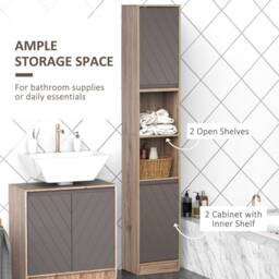 Wyld Haus Kaeldo Slim Bathroom Storage Cabinet Grey & Oak Adjustable Shelves - thumbnail 5