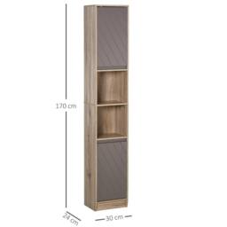 Wyld Haus Kaeldo Slim Bathroom Storage Cabinet Grey & Oak Adjustable Shelves - thumbnail 4