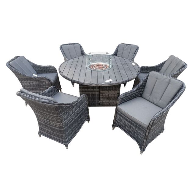 FURNITURE ONE 7 PCS Rattan Dining Sets with 150 CM Gas Fire Pit Table + Fully Assembled Chair in Grey - Size: 1 Pack - image 1