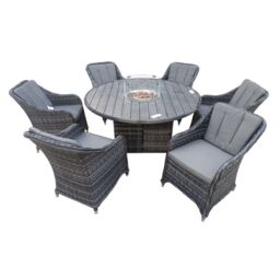 FURNITURE ONE 7 PCS Rattan Dining Sets with 150 CM Gas Fire Pit Table + Fully Assembled Chair in Grey - Size: 1 Pack - thumbnail 1
