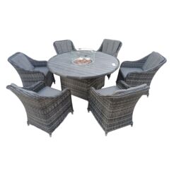 FURNITURE ONE 7 PCS Rattan Dining Sets with 150 CM Gas Fire Pit Table + Fully Assembled Chair in Grey - Size: 1 Pack - thumbnail 4