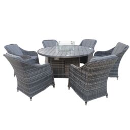 FURNITURE ONE 7 PCS Rattan Dining Sets with 150 CM Gas Fire Pit Table + Fully Assembled Chair in Grey - Size: 1 Pack - thumbnail 2