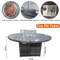 FURNITURE ONE 7 PCS Rattan Dining Sets with 150 CM Gas Fire Pit Table + Fully Assembled Chair in Grey - Size: 1 Pack - thumbnail 6