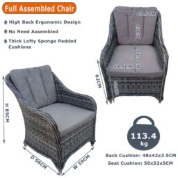 FURNITURE ONE 7 PCS Rattan Dining Sets with 150 CM Gas Fire Pit Table + Fully Assembled Chair in Grey - Size: 1 Pack - thumbnail 5