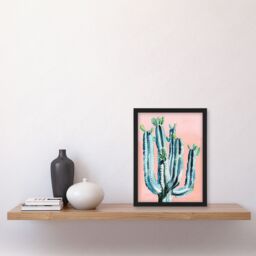 "Artery8 Desert Cactus Pastel Colour Pink Teal Watercolour Framed Wall Art - Size: W12"" x H16""" - thumbnail 4
