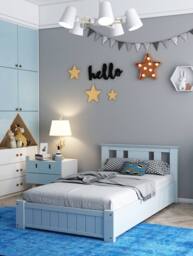 Somnior Elwood 3FT Single Solid Wooden Blue Bed with Mattress & 3 Drawers - thumbnail 4