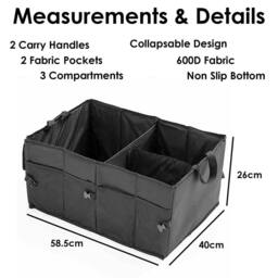 Nordara Car Boot Organiser Heavy Duty Folding Storage Bag in Black - thumbnail 2