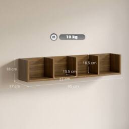 HOMCOM Wooden Wall-Mounted Storage Media Display Shelf Center Rack, Walnut - thumbnail 3
