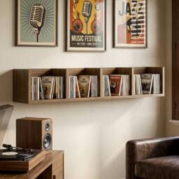 HOMCOM Wooden Wall-Mounted Storage Media Display Shelf Center Rack, Walnut - thumbnail 1