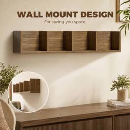 HOMCOM Wooden Wall-Mounted Storage Media Display Shelf Center Rack, Walnut - thumbnail 4