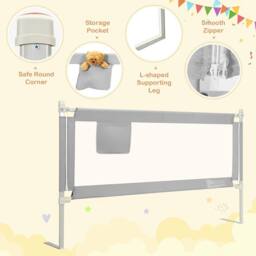 Costway 196cm Height Adjustable Bed Rail with Double Safet in Grey - thumbnail 6