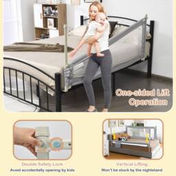Costway 196cm Height Adjustable Bed Rail with Double Safet in Grey - thumbnail 3