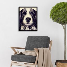 "Artery8 Wall Art Print Springer Spaniel Puppy Dog Portrait Drawing Art Framed in Black - Size: W12"" x H16""" - thumbnail 2