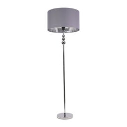 ValueLights Marissa Grey & Metallic Chrome Shade Brushed Gold Stacked Floor Lamp & Bulb - thumbnail 2