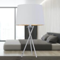 First Choice Lighting Tripod - Chrome Lamp with White & Gold Fabric Shade in Silver - thumbnail 7