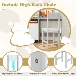 Costway Kids Table & Chair Set Children Study Table w/ Hutch in White - thumbnail 7