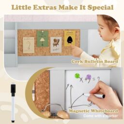 Costway Kids Table & Chair Set Children Study Table w/ Hutch in White - thumbnail 6
