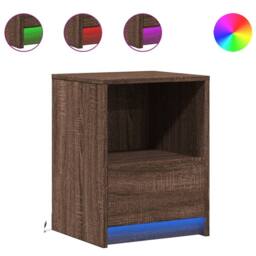 Berkfield Home Stylish Bedside Cabinet with LED Lights Brown Oak Engineered Wood - thumbnail 3