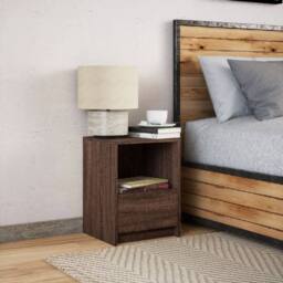 Berkfield Home Stylish Bedside Cabinet with LED Lights Brown Oak Engineered Wood - thumbnail 4
