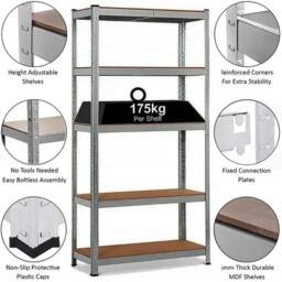 Nordara 5 Tier Heavy Duty Garage Storage Shelving Unit in Silver - thumbnail 2