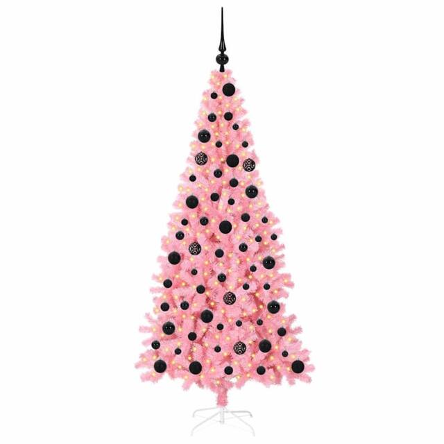 Berkfield Home Lush Christmas Tree with 300 LEDs with Stand Pink 180 cm PVC - image 1