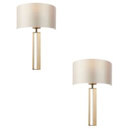 Loops 2 PACK Antique Brass Slotted Wall Light & Mink Satin Half Shade - Dimmable in Metallics