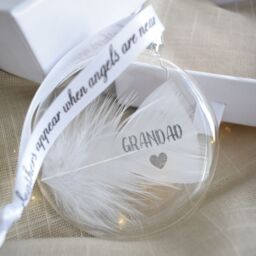 Amaya Rose Ltd In Memory of Grandad Feather Round Bauble Gift Boxed. Memorial Décor in Clear - thumbnail 5
