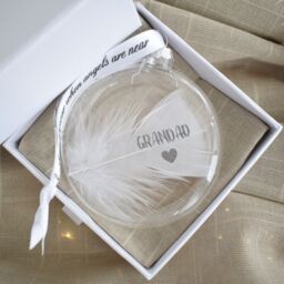 Amaya Rose Ltd In Memory of Grandad Feather Round Bauble Gift Boxed. Memorial Décor in Clear - thumbnail 4
