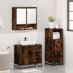 Berkfield Home Durable 3 Piece Bathroom Furniture Set Smoked Oak Engineered Wood in Brown - thumbnail 4